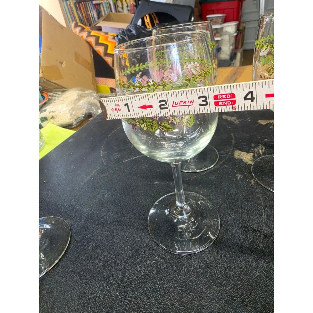 Portmeirion Botanic Garden Stemmed Wine Glasses Set of 4 Floral Assorted 8.5in
